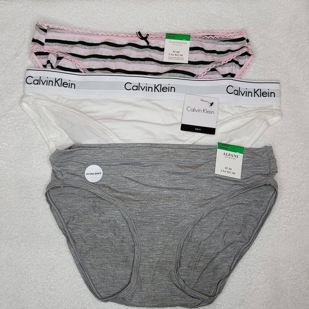 Calvin Klein/Alfani/Charter Club 3 Pack Underwear Thong Bikini Panty Large NEW